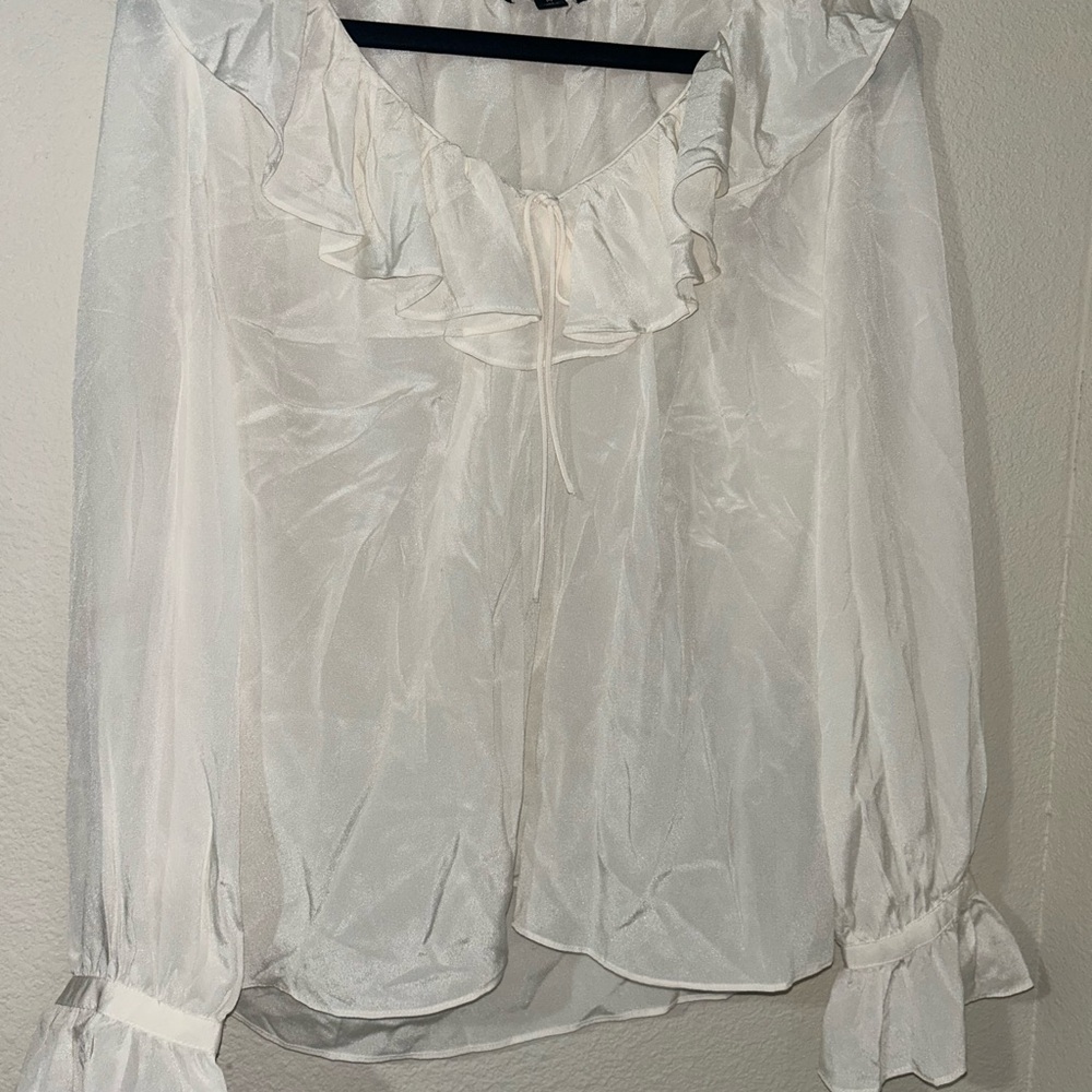 J. Crew White Ruffle Blouse